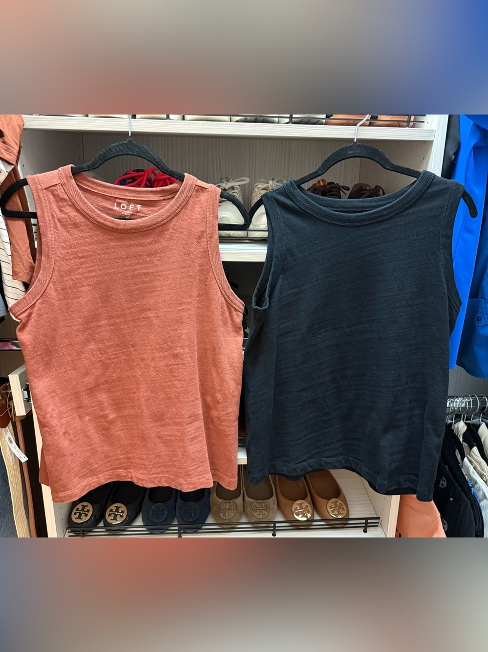 2 LOFT Harbor Tank Tops in Rust and Black